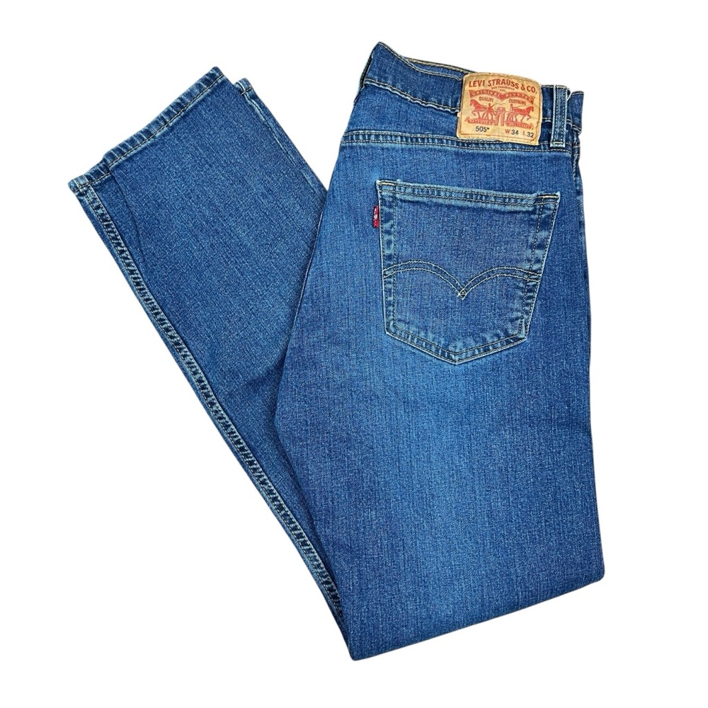 Levi's 505 Jeans Mens 34x32 Blue Medium Wash Straight Leg Zip Fly‎ Cotton Denim